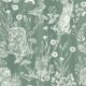 Woodland Friends Wallpaper • Forest Wallpaper with rabbits, hares, raccoons • Iryna Ruggeri • Green • Swatch