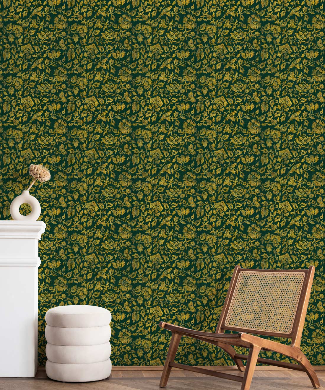 Damask Bloom Wallpaper • Green • Insitu