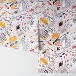 1980's Office Wallpaper featuring calculators, staplers, computers, phones on a messy desk • retro wallpaper • Rolls