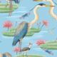 Papier peint Heron Jacana Giant Lillypad - Blue Sky - Swatch
