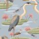 Heron Jacana Giant Lillypad Wallpaper • Muted Blue • Swatch