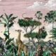 Etched Safari Mural - Carta da parati con animali - Cielo rosa - Campionario