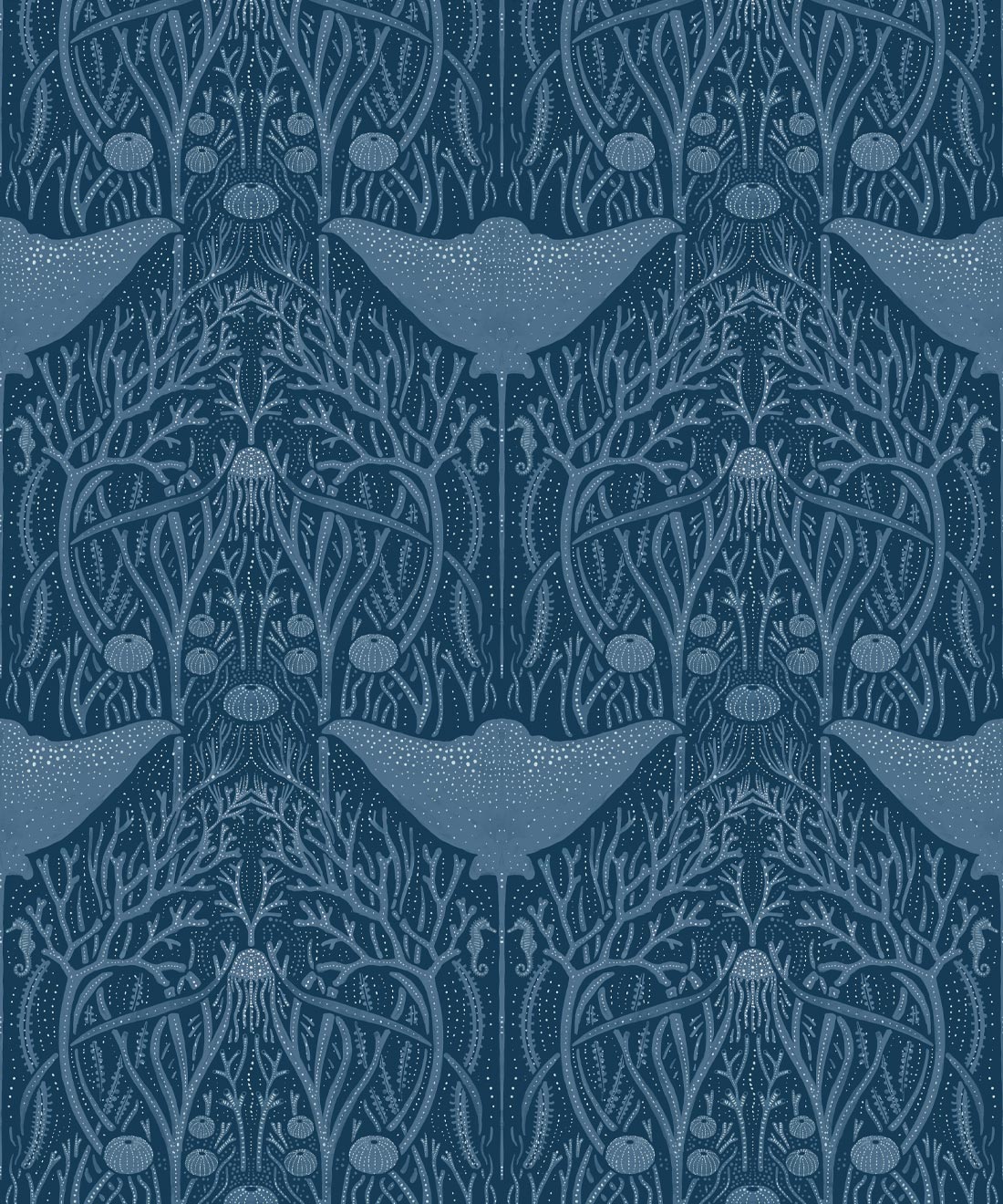 Manta Ray Wallpaper • Floral Wallpaper • Blue • Swatch