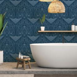 Manta Ray Wallpaper • Floral Wallpaper • Blue • Insitu