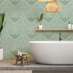 Manta Ray Wallpaper • Floral Wallpaper • Mint • Insitu