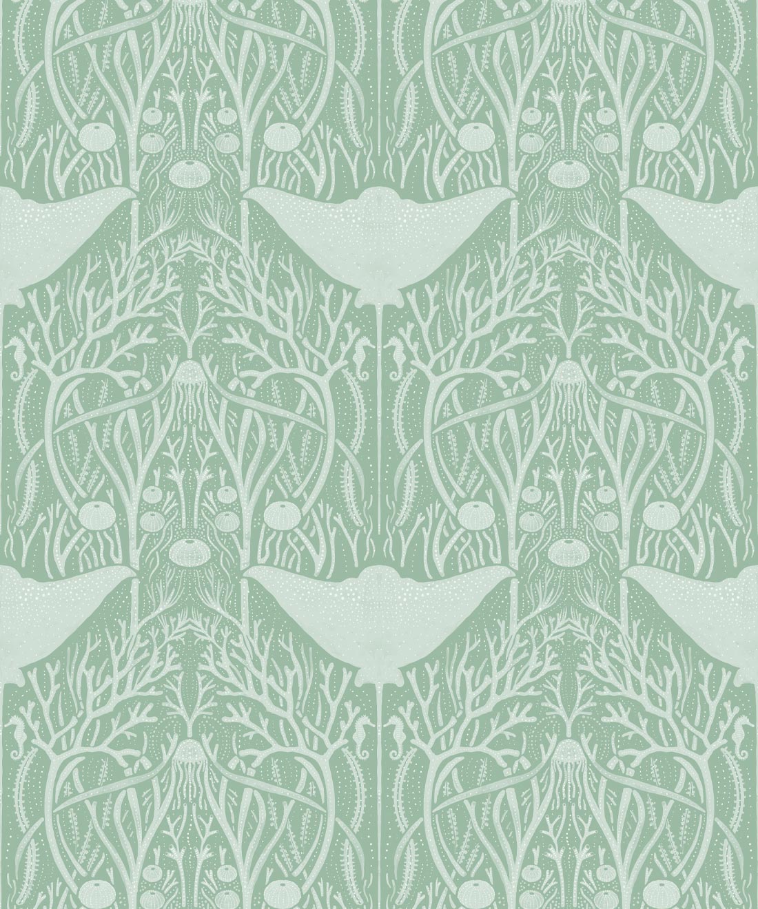 Manta Ray Wallpaper • Floral Wallpaper • Sea Green • Swatch