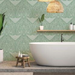 Manta Ray Wallpaper • Floral Wallpaper • Sea Green • Insitu