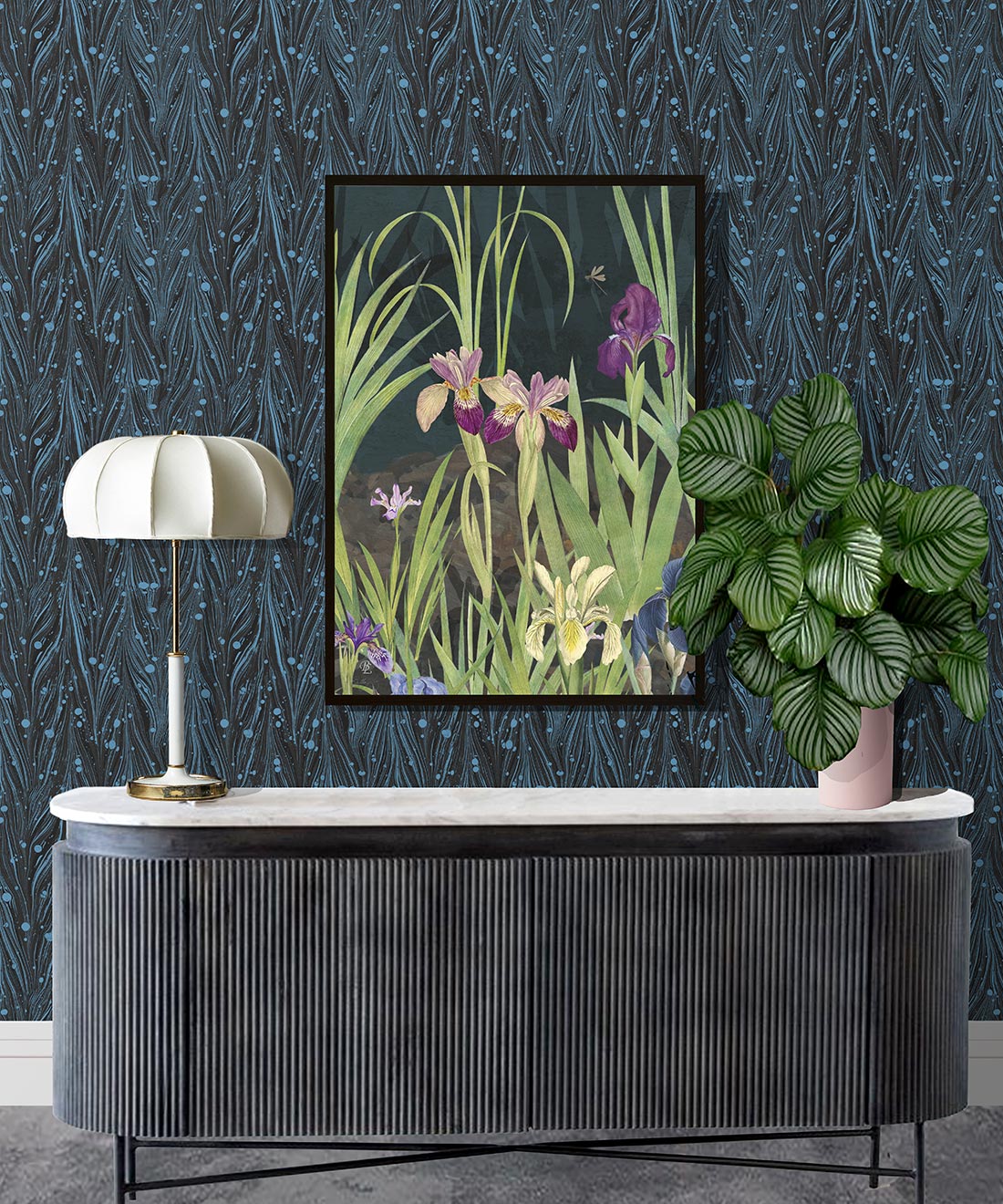Antique Straight Wallpaper • Floral Wallpaper • Charcoal • Insitu