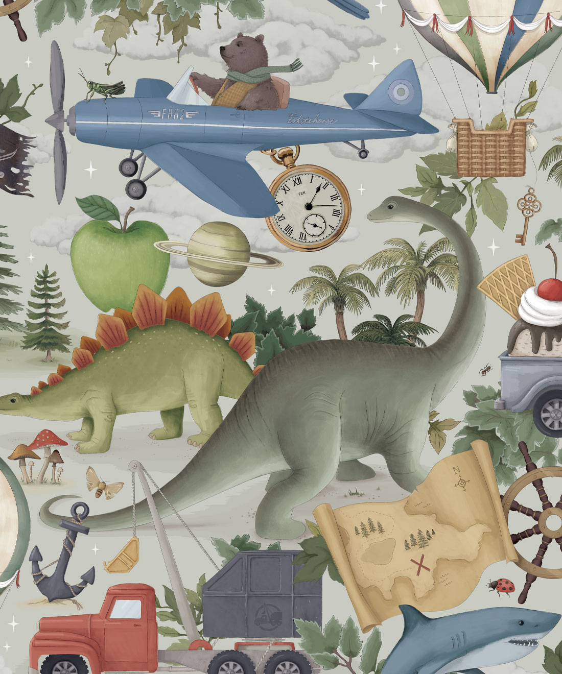 Adventureland Wallpaper • Children's Wallpaper • Misty Green • Swatch