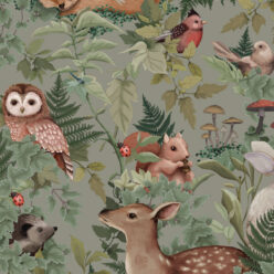 In The Woods Wallpaper • Children's Wallpaper • Dusty Green • Swatch
