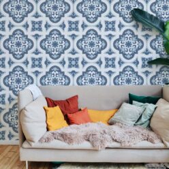 Rice Flower Wallpaper • Floral Wallpaper • Bell Blue • Insitu
