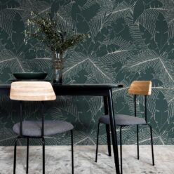 Art Deco Palm Wallpaper • Tropical Wallpaper • Forest Green • Insitu