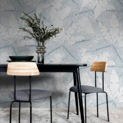 Art Deco Palm Wallpaper • Tropical Wallpaper • Powder Blue Reverse • Insitu