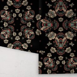 Bees Lace Wallpaper • Black •Rolls