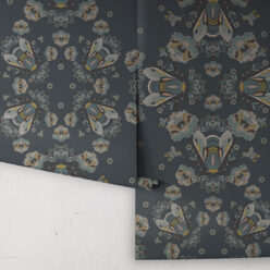 Bees Lace Wallpaper • Navy • Rolls