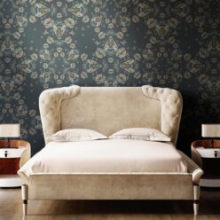 Bees Lace Wallpaper • Navy • Insitu