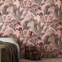 Majestic Palm Wallpaper • Palm Rose • Insitu Bedroom