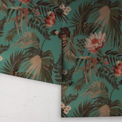 Majestic Palm Wallpaper • Teal • Rolls