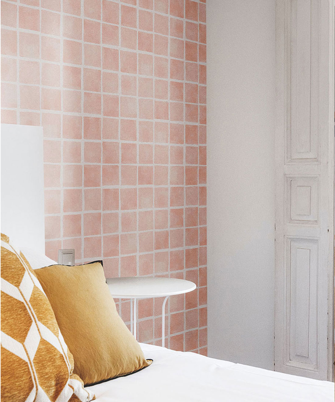 Caree Wallpaper • Salmon White• Insitu Bedroom 2