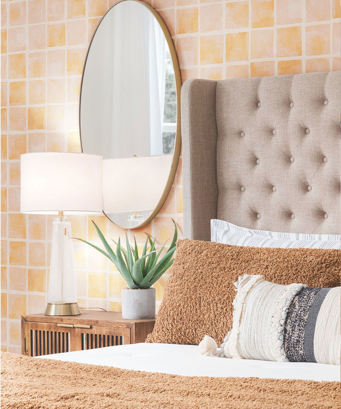 Caree Wallpaper • Sienna Light Peach • Insitu Bedroom 2