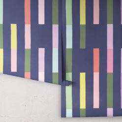 Sweet Rainbow Stripe Wallpaper • Navy • Rolls