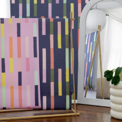 Sweet Rainbow Stripe Wallpaper • Navy • Insitu