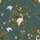 Prima Ballerina Crane Wallpaper - Teal - Echantillon
