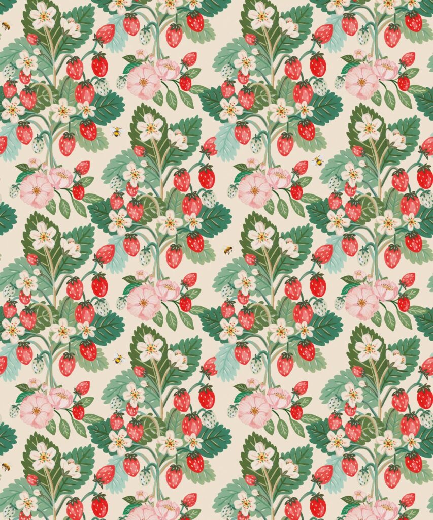 Strawberries Wallpaper • Linen • Swatch