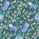 Sloth Wallpaper - Teal - Swatch
