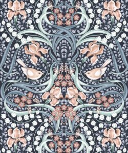 Bellbirds & Iris Wallpaper - Ortensia blu - Campionario