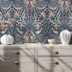 Bellbirds & Iris Wallpaper • Blue Hydrangea • Insitu