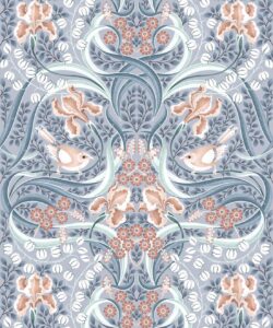 Bellbirds & Iris Wallpaper - Dusty Blue - Campionario