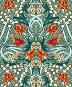 Bellbirds & Iris Wallpaper - Emerald - Swatch