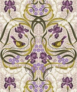 Bellbirds & Iris Wallpaper - French Lavender - Swatch