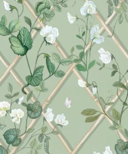 Grande Climbing Sweet Pea Wallpaper • Sage & Cane • Swatch