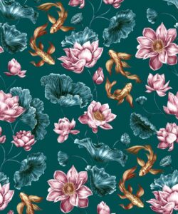 Golden Koi Wallpaper - Teal - Swatch