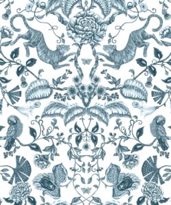 Playful Tiger Wallpaper - Silver Blau - Swatch