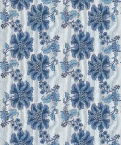 French Floral Wallpaper • Indigo Ivory Stripe • Swatch