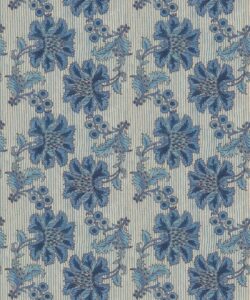 French Floral Wallpaper • Indigo Natural Stripe • Swatch