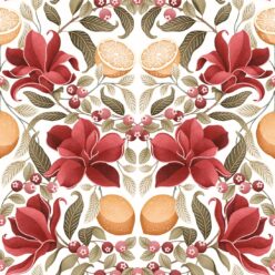 Lemons & Magnolia Wallpaper - Crimson & Olive Colorway - Swatch