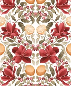 Lemons & Magnolia Wallpaper - Colorazione cremisi e oliva - Campionario