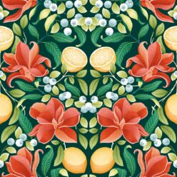 Lemons & Magnolia - Scarlet Forest Green
