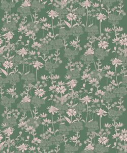 In Bloom Collection - Wallpaper Republic - London Street Flowers Wallpaper - Colorway: Olive - Swatch