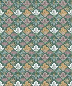 In Bloom Collection - Wallpaper Republic - Fanned Flowers Wallpaper - Colorway: Forest Green - Swatch