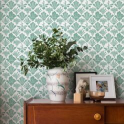 In Bloom Collection - Wallpaper Republic - Fanned Flowers Wallpaper - Colorway: Green - Insitu