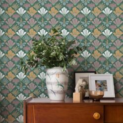 In Bloom Collection - Wallpaper Republic - Fanned Flowers Wallpaper - Colorway: Forest Green - Insitu