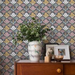 In Bloom Collection - Wallpaper Republic - Fanned Flowers Wallpaper - Colorway: Multi - Insitu