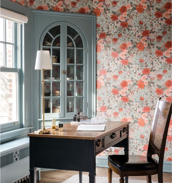 Milton & King - About Us Page - Bouquet Wallpaper - Colourway : Pistachio