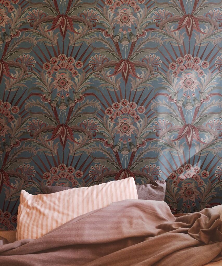 Morning Flowers Wallpaper - Colorway: Cornflower - Insitu