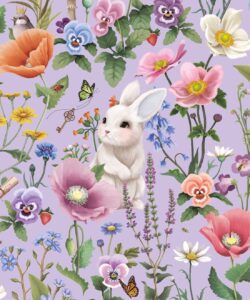 Garden of Bunnies Wallpaper - Fleur Harris - Enchanted Gardens Collection - Colorway: Lilac - Swatch